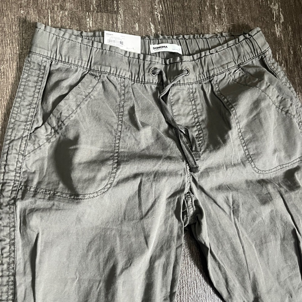 Sonoma Gray Capri Pants Women's Size S Drawstring High Rise Casual Bottoms - Picture 3 of 8